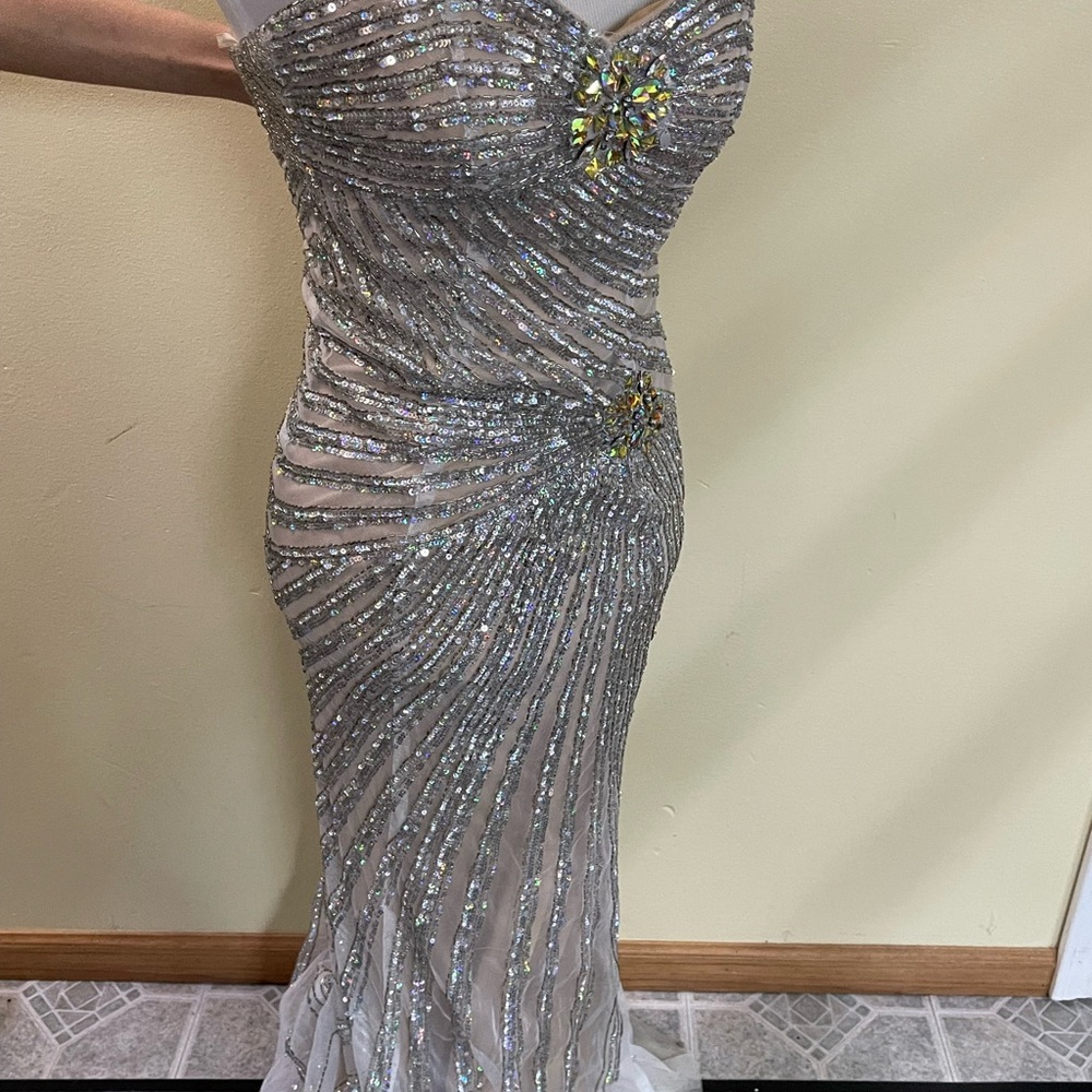 Elegant Silver Evening Gown